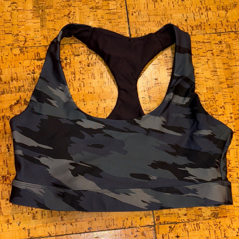 SoulCycle Black and Gray Patterned Sports Bra